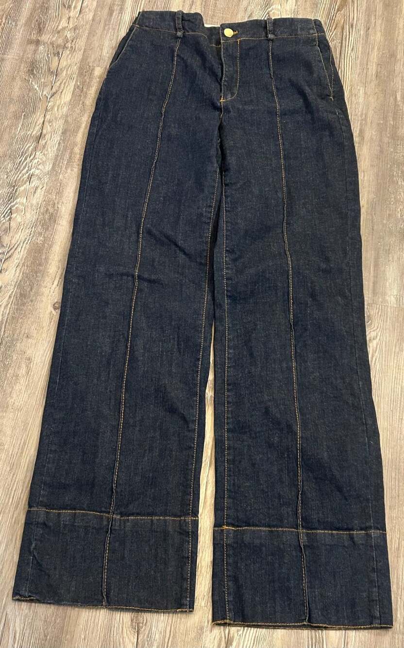 Zara High-Rise Dark Wash Wide Leg Pintuck Jeans Size S (26)
